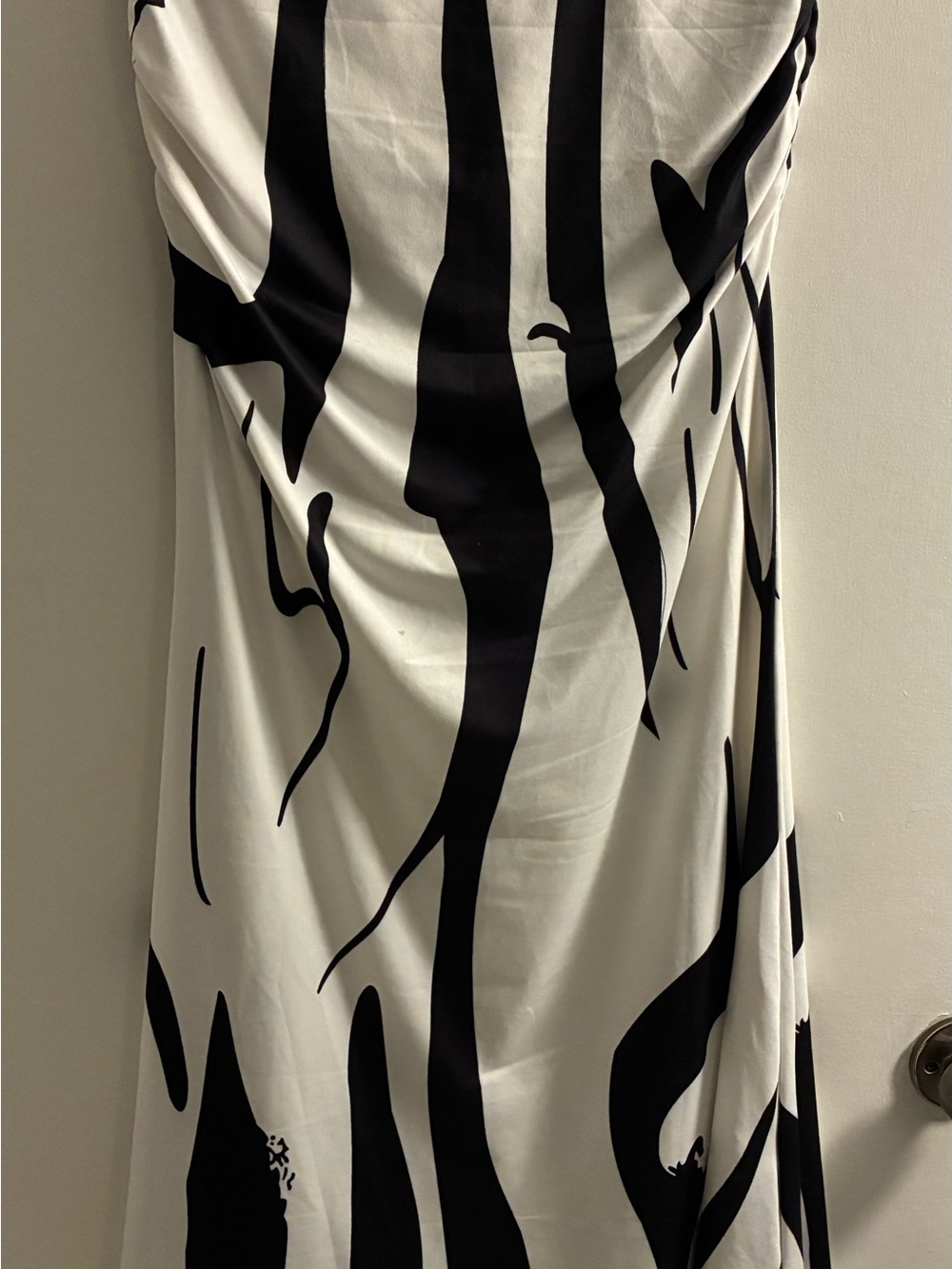 Black & White Strapless Zebra-Print Midi Dress